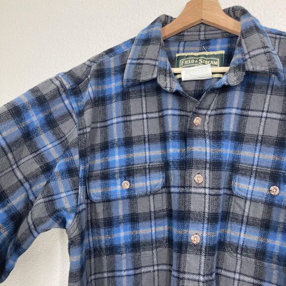 Field & Stream Shirt Mens XL Blue Gray Plaid Flannel Button Up Outdoor Workwear - Picture 9 of 16